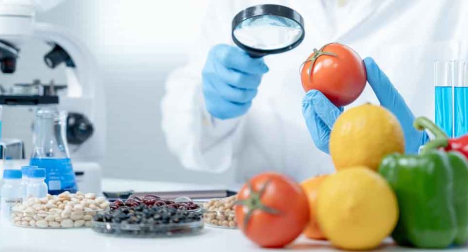Scientist check chemical fruit residues in laboratory. Control experts inspect the concentration of chemical residues. hazards, standard, find prohibited substances, contaminate, Microbiologist